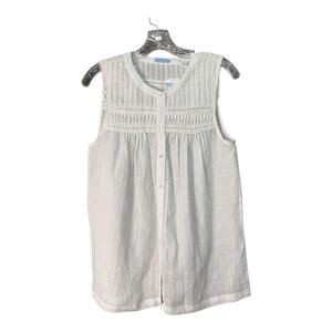 J McLaughlin Womens White Ramie Pintuck Sleeveless Blouse Button Front Top Small